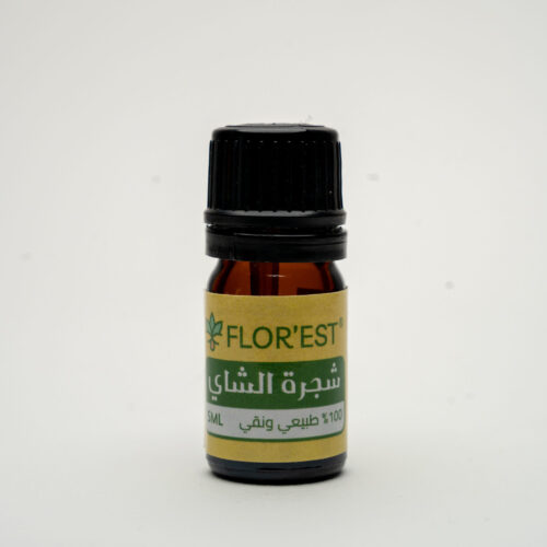 small bottle with yellow packaging of tea tree essential oil